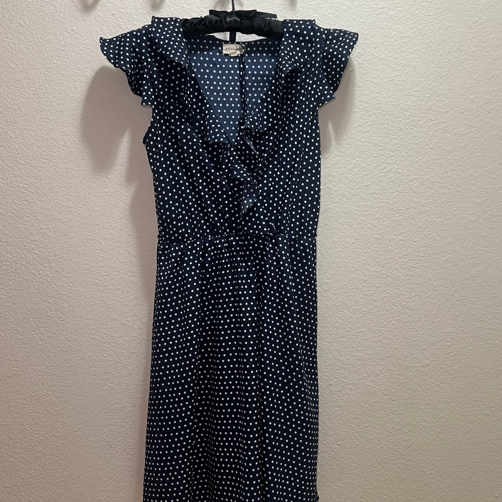 Maison Jules Navy Polka Dot Midi Dress